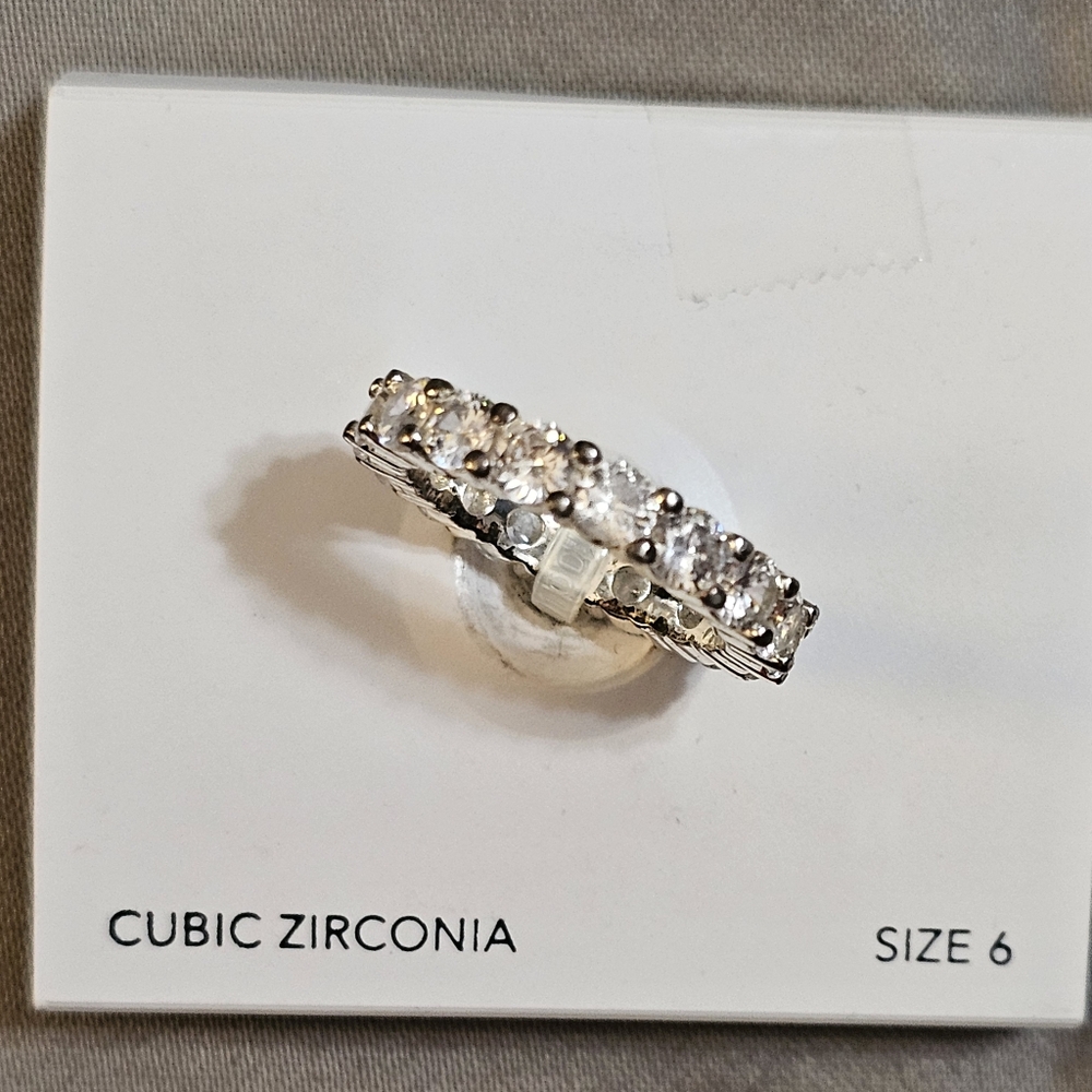 Charter Club Crystal CZ All-Around Ring in Fine Silver Plate‎ Size 6